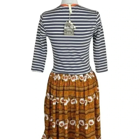 Matilda Jane “Winsome” Dress Boho Navy Stripe Floral Size Small NWT - Picture 3 of 7